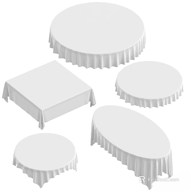 Dining Tables With Different Shapes And Elegant White Tablecloths 3d model 