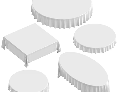 Dining Tables With Different Shapes And Elegant White Tablecloths 3d model