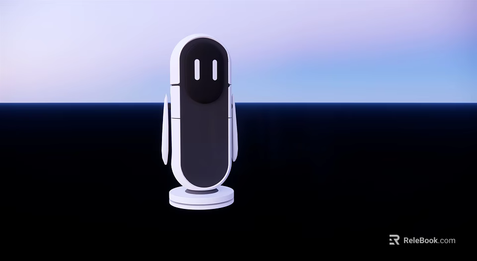 Smart Machine With White And Black Minimalist Design Simple Face Features On Sleek Modern Base 3d model 