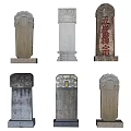 Stone And Wood Memorial Tablets With Intricate Carvings And Chinese Character Designs