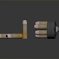 Weapon Ammunition Including Gold And Copper Bullets With Magazine On Dark Reflective Background