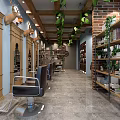 Cozy Beauty Hair Salon Interior With Green Plants Brick Wall And Wooden Shelves