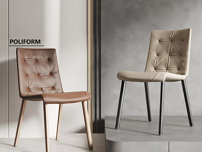 Tufted Design Dining Chairs Brown And Beige With Wooden And Black Metal Legs 3d model
