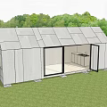 Modern Guesthouse Building In Field With Illuminated Interior And Outdoor Seating