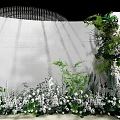 Floral Decorative Backdrop With White Flowers Green Plants And Logo