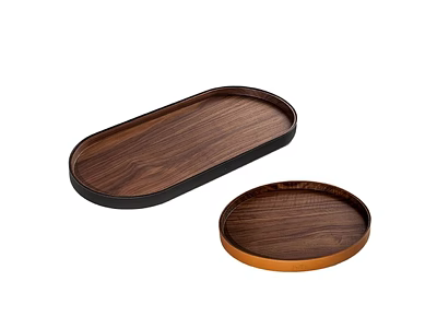 Walnut Wood Decorative Tray Set With Oval And Round Shapes For Home 3d model
