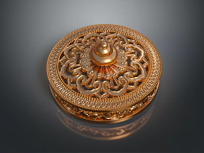 Golden Round Decorative Box With Intricate Carved Patterns For Home Decor 3d model