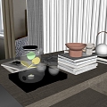 Modern Dining Table Ornaments Books Teapot Table Lamp Tray 3d model