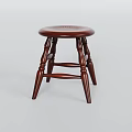Traditional Wooden Stool With Dark Brown Round Seat And Carved Decorative Legs