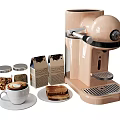 Pink Kitchen Coffee Machine With Coffee Cup Sandwiches Jars And Packets 3d model