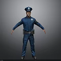 Professional Police Officer In Blue Uniform With Hat Standing Pose And Utility Belt