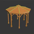 Octagonal Wooden Gazebo Structure With Spire Roof And Supportive Pillars