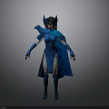 Detailed Fantasy Female Character With Blue Costume Horns And Cloak 3D Render