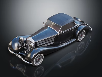 Elegant Vintage Classic Car With Curved Body Chrome Details And White Wall Tires 3d model