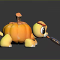 Cute Game Character Turtle With Pumpkin Shell Red Hat Holding Frying Pan And Fried Egg