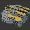 Futuristic Sci Fi Mechanical Device With Yellow And Gray Geometric Structures 3d model