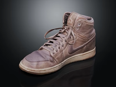 Vintage High Top Leather Shoes With Worn Design Tied Laces And Rubber Sole 3d model