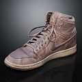 Vintage High Top Leather Shoes With Worn Design Tied Laces And Rubber Sole
