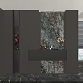 Modern Entryway Hallway With Green Patterned Feature Wall Chandelier And Console Cabinet Decorative Items