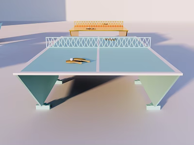 Modern Ping Pong Table With Metal Net And Ping Pong Paddles On Surface 3d model