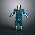 Futuristic Blue Armored Character with Helmet and Mechanical Armor Design