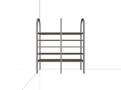 Sturdy Metal Frame Open Shelf Unit With Four Tier Wooden Shelves For Home Storage 3d model