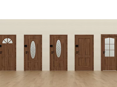 Wooden Hinged Doors With Various Glass Panel And Solid Designs For Interior Use 3d model
