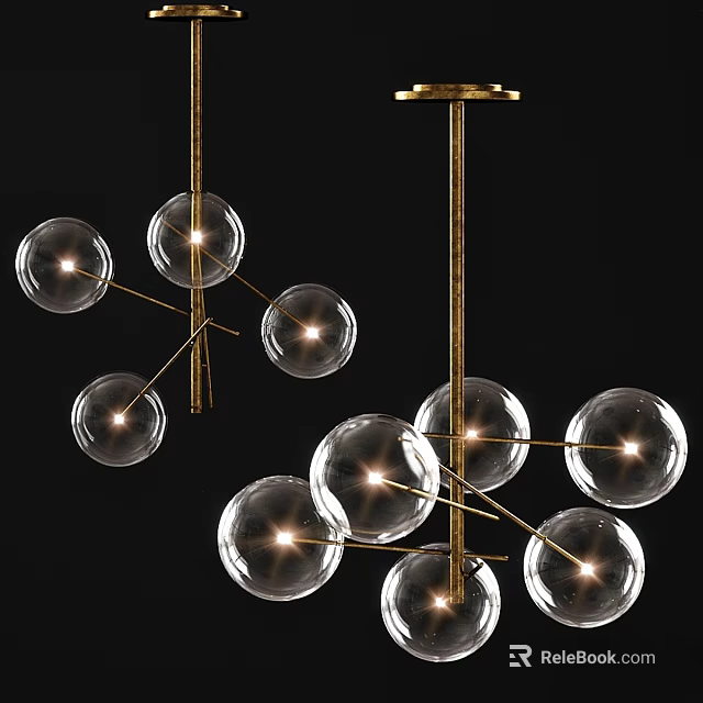 Modern Elegant Chandelier With Golden Metal Frame And Transparent Glass Balls 3d model 