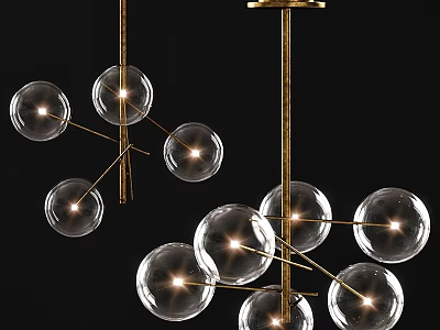 Modern Elegant Chandelier With Golden Metal Frame And Transparent Glass Balls 3d model