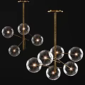 Modern Elegant Chandelier With Golden Metal Frame And Transparent Glass Balls