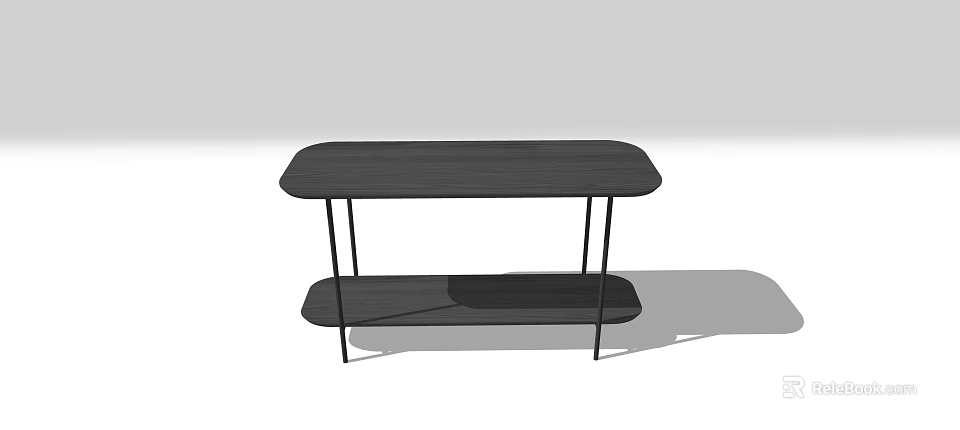 Modern Two Tier Storage Shelf With Black Finish And Metal Frame For Home Organization 3d model 