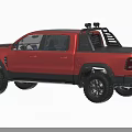 Red Off Road Pickup Truck With Black Wheels Roof Rack And Bed Cover