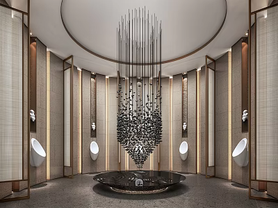 Modern Public Restroom Interior Design Featuring Chandelier And Urinal Facilities 3d model