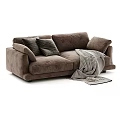 Modern Soft Velvet Double Seater Sofa With Decorative Pillows And Cozy Striped Throw Blanket