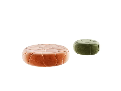 Round Sofa Stools with Textured Leather and Velvet Upholstery in Orange and Green 3d model