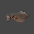 Cartoon Hippo Game Character with Closed Eyes Holding Small Brown Jar and Light Gray Texture