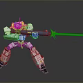 Futuristic White Mecha Robot Character Holding Long Blue Weapon With Yellow Tip