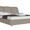 Modern Double Bed with Tufted Leather Headboard White Sheets and Decorative Pillows