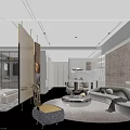 Elegant Modern Living and Dining Room Interior With Sofa Coffee Table Artwork And Lighting