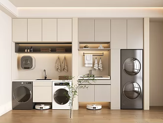 Modern Washing Machine Cabinet Balcony Washing Machine Cabinet Washbasin Sweeping Robot Washer Dryer 3d model