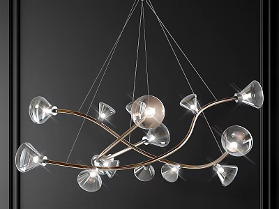 Modern Contemporary Chandelier With Curved Metal Frame And Transparent Glass Shades 3d model