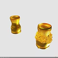 Two Golden Decorative Objects With Ornate Base And Shiny Surface Finish
