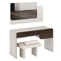 Modern Dark Wood Dressing Table With Mirror Storage Drawers And Upholstered Stool