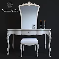Modern White Vanity Table With Carved Legs Mirror Stool Candles And Photo Frame