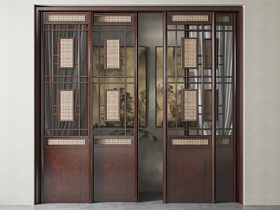 New Chinese-style sliding door 3d model