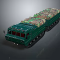 Green Heavy Duty Tracked Truck With Camouflage Covered Cargo Beds