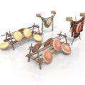 Ancient Shield Display With Wooden Frame And Circular Decorative Panels