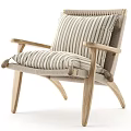 Light Wood Frame Accent Chair With Striped Cushion Backrest Seat And Tassel Details