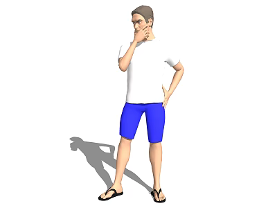 Woman In White T Shirt And Blue Shorts Standing With Hand On Hip And Shadow 3d model