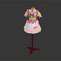 Cute Pink Maid Dress With White Apron Colorful Bows And Lace Trim